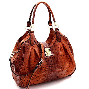 OSTRICH PRINT PUSH-LOCK ACCENT HOBO