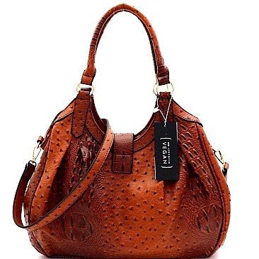OSTRICH PRINT PUSH-LOCK ACCENT HOBO