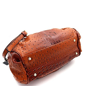 OSTRICH PRINT PUSH-LOCK ACCENT HOBO