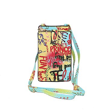 Multi Graffiti Print Crossbody Bag Cell Phone Purse
