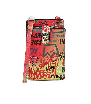 Multi Graffiti Print Crossbody Bag Cell Phone Purse