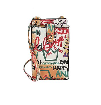 Multi Graffiti Print Crossbody Bag Cell Phone Purse