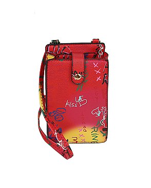 Multi Graffiti Print Crossbody Bag Cell Phone Purse