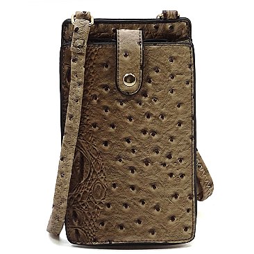 Ostrich Croc Crossbody Bag Cell Phone Purse