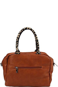 2IN1 MODERN STUDDED LEOPARD HANDLE SATCHEL WITH MATCHING WALLET