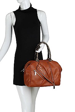 2IN1 MODERN STUDDED LEOPARD HANDLE SATCHEL WITH MATCHING WALLET