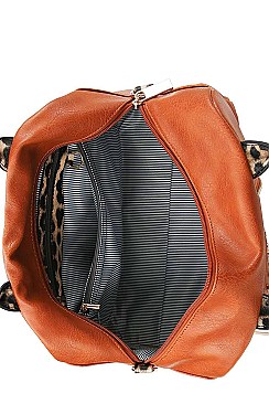 2IN1 MODERN STUDDED LEOPARD HANDLE SATCHEL WITH MATCHING WALLET