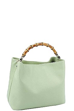 CUTE FASHION BAMBOO HANDLE SATCHEL WITH LONG STRAP