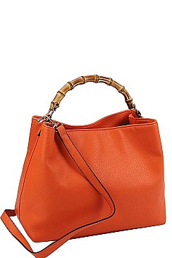 CUTE FASHION BAMBOO HANDLE SATCHEL WITH LONG STRAP