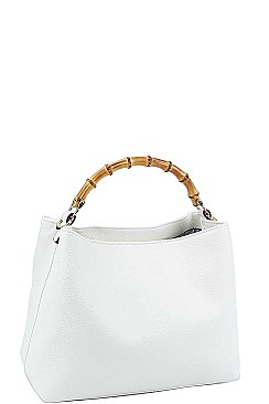 CUTE FASHION BAMBOO HANDLE SATCHEL WITH LONG STRAP