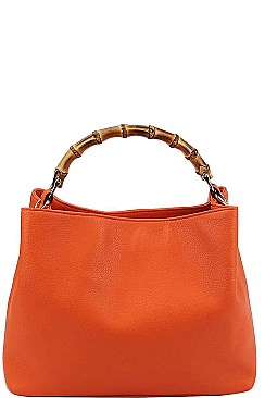 CUTE FASHION BAMBOO HANDLE SATCHEL WITH LONG STRAP