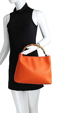 CUTE FASHION BAMBOO HANDLE SATCHEL WITH LONG STRAP