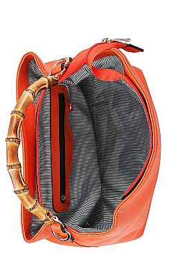 CUTE FASHION BAMBOO HANDLE SATCHEL WITH LONG STRAP
