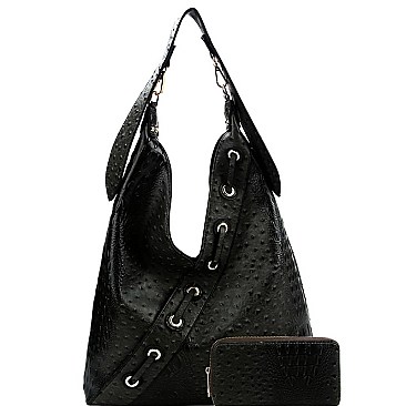 CROC-OSTRICH PRINT HOBO WALLET SET