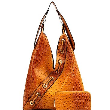 CROC-OSTRICH PRINT HOBO WALLET SET