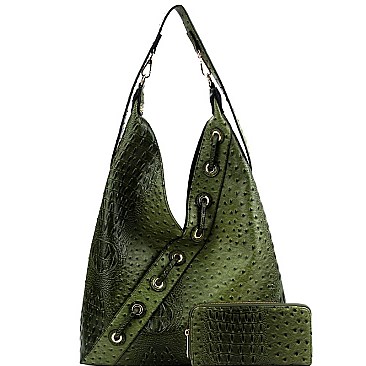 CROC-OSTRICH PRINT HOBO WALLET SET