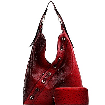 CROC-OSTRICH PRINT HOBO WALLET SET