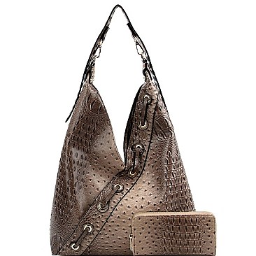 CROC-OSTRICH PRINT HOBO WALLET SET