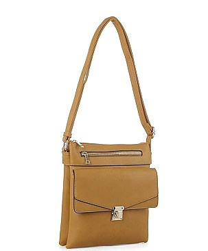 TEXTURED LEATHER SMOOTH ENVELOPE DESIGN CROSSBODY BAG