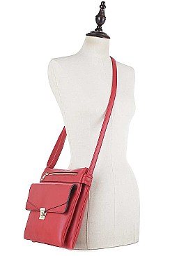 TEXTURED LEATHER SMOOTH ENVELOPE DESIGN CROSSBODY BAG