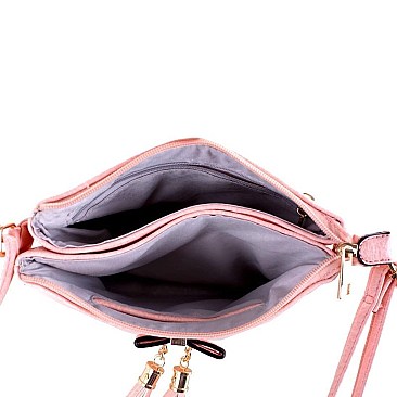 Bow Accent Tasselled Front Zip Crossbody