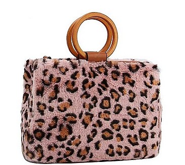 DESIGNER SOFT LEOPARD FUR SQUARE TOTE WITH LONG STRAP