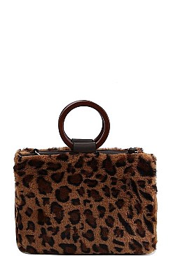 DESIGNER SOFT LEOPARD FUR SQUARE TOTE WITH LONG STRAP