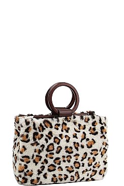 DESIGNER SOFT LEOPARD FUR SQUARE TOTE WITH LONG STRAP