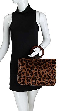 DESIGNER SOFT LEOPARD FUR SQUARE TOTE WITH LONG STRAP
