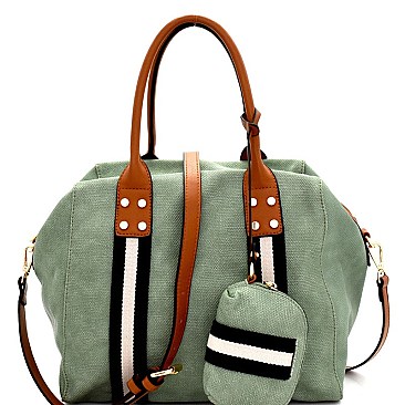 Denim Stripe Accent 2-Way Tote Pouch Set