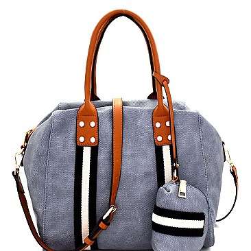 Denim Stripe Accent 2-Way Tote Pouch Set
