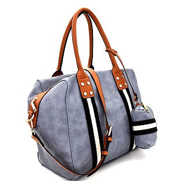 Denim Stripe Accent 2-Way Tote Pouch Set