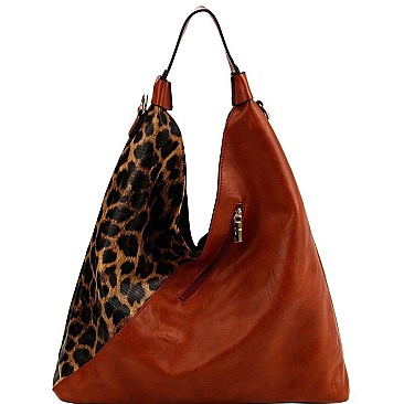 LEOPARD ACCENT TWO-WAY HOBO