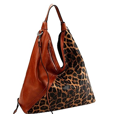LEOPARD ACCENT TWO-WAY HOBO