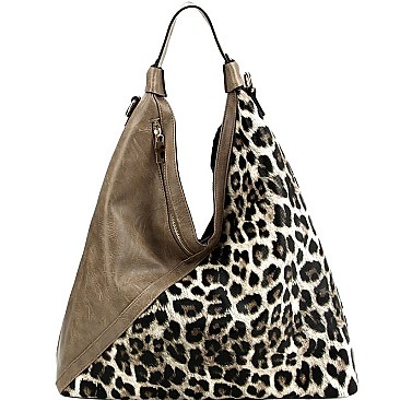 LEOPARD ACCENT TWO-WAY HOBO