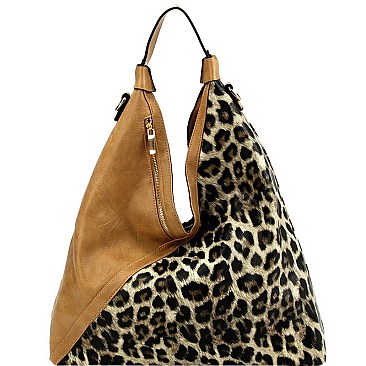 LEOPARD ACCENT TWO-WAY HOBO