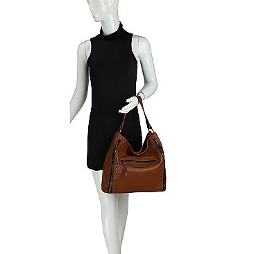 Fashion Zipper Studded 2-in-1 Shoulder Bag