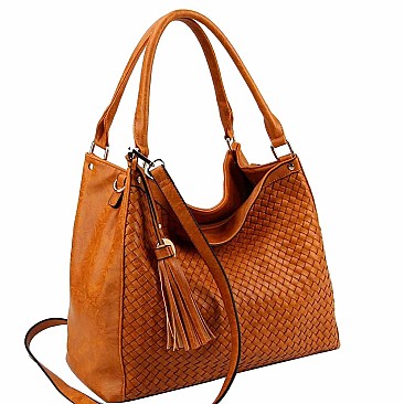 Tassel Accent Woven Large Hobo Wallet SET