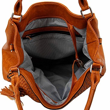 Tassel Accent Woven Large Hobo Wallet SET