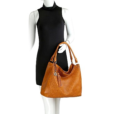 Tassel Accent Woven Large Hobo Wallet SET