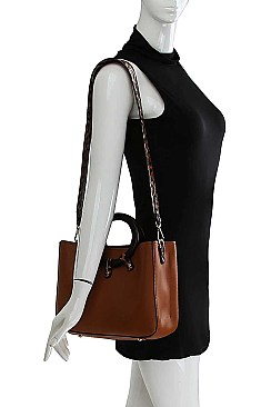 LEOPARD TRIM TOTE BAG WITH THICK LONG STRAP