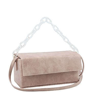 Medium Linked 2-Way Boxy Chain Strap Accent Flap Satchel