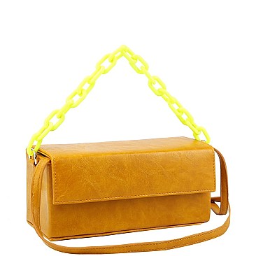 Medium Linked 2-Way Boxy Chain Strap Accent Flap Satchel
