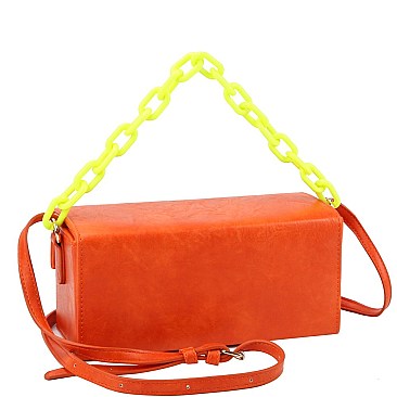 Medium Linked 2-Way Boxy Chain Strap Accent Flap Satchel