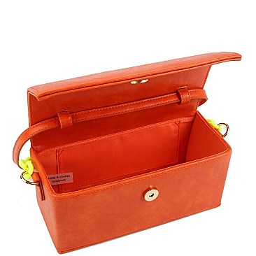 Medium Linked 2-Way Boxy Chain Strap Accent Flap Satchel
