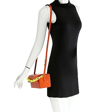 Medium Linked 2-Way Boxy Chain Strap Accent Flap Satchel
