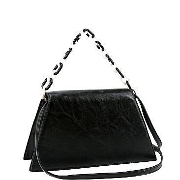 Medium Two-Tone Linked Chain Strap 2-Way Flap Satchel