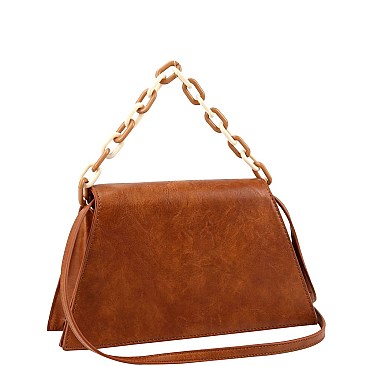 Medium Two-Tone Linked Chain Strap 2-Way Flap Satchel