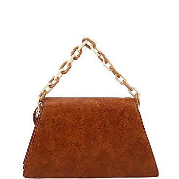 Medium Two-Tone Linked Chain Strap 2-Way Flap Satchel