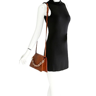 Medium Two-Tone Linked Chain Strap 2-Way Flap Satchel